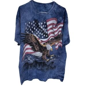 Y2K 2006 The Mountain Patriotic Nature Graphic T shirt Large Blue Eagle USA Flag